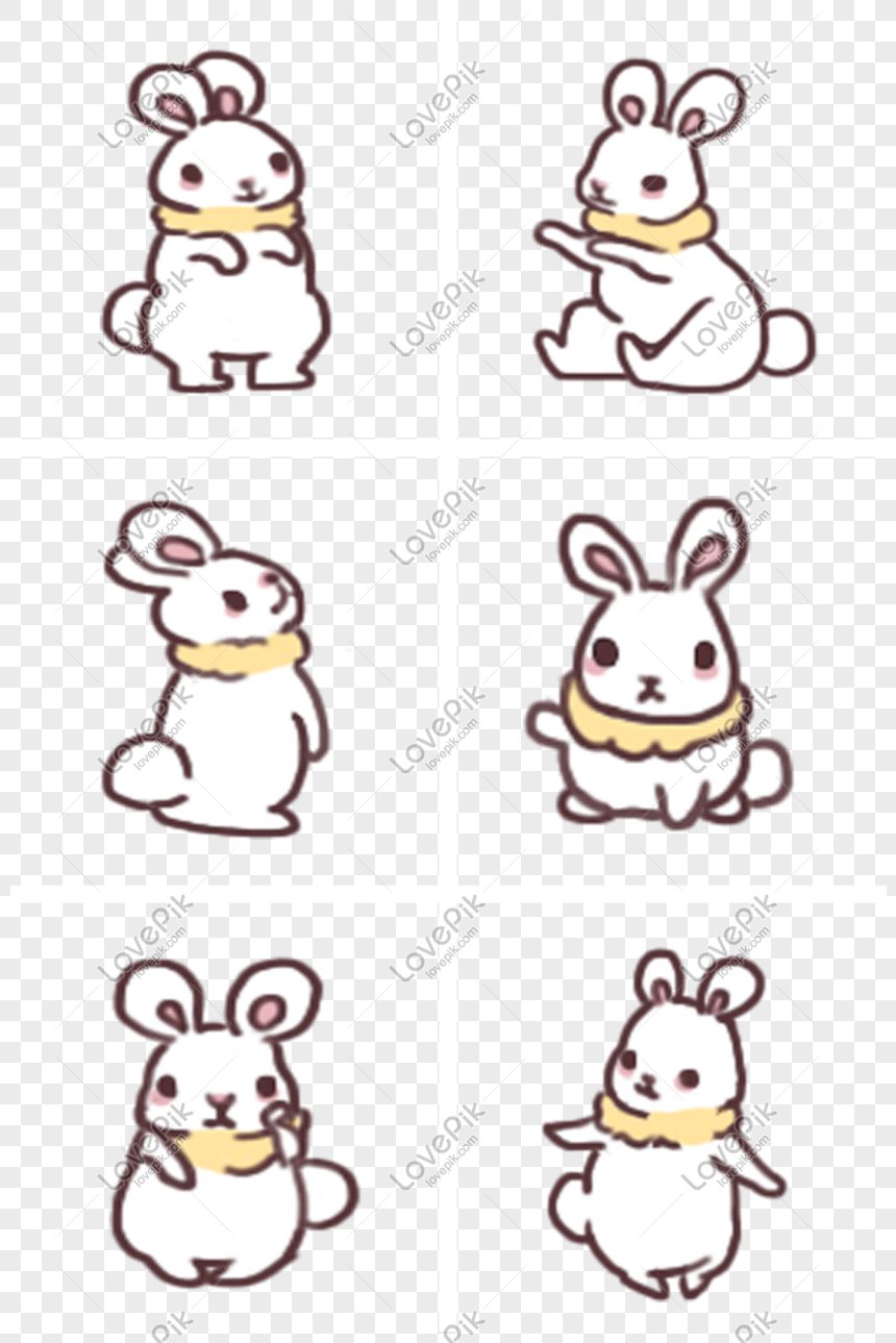 קריקטורה צבעונית חיות חמודות png, ארנבון לבן קטן חיוך png, תמונה צהובה רכה על הצוואר png, ארנב עומד png
