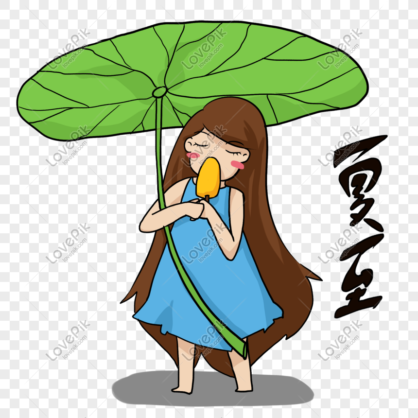 Summer Solstice Cartoon Girl Holding Lotus Leaf Png Image Picture Free Download Lovepik Com