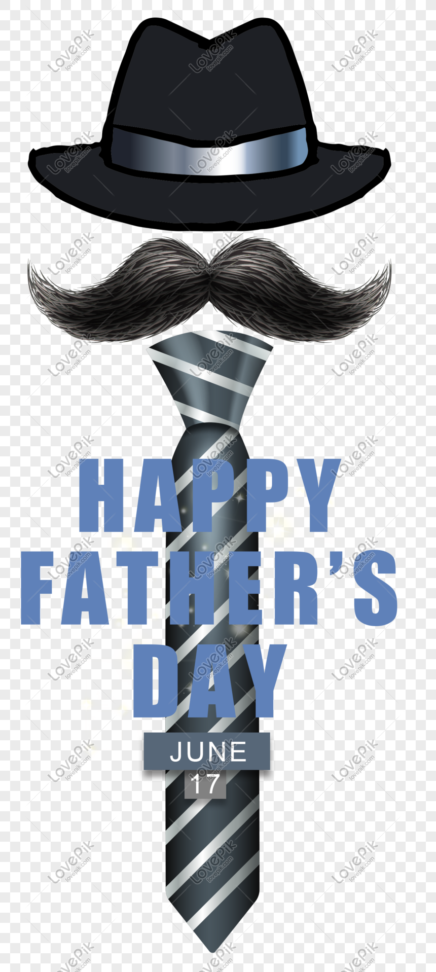 Happy Fathers Day Hat, Glasses And Mustache Illustration Design