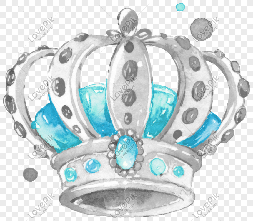Watercolor hand painted princess silver crystal crown, paint, headdress, princess crown png transparent background
