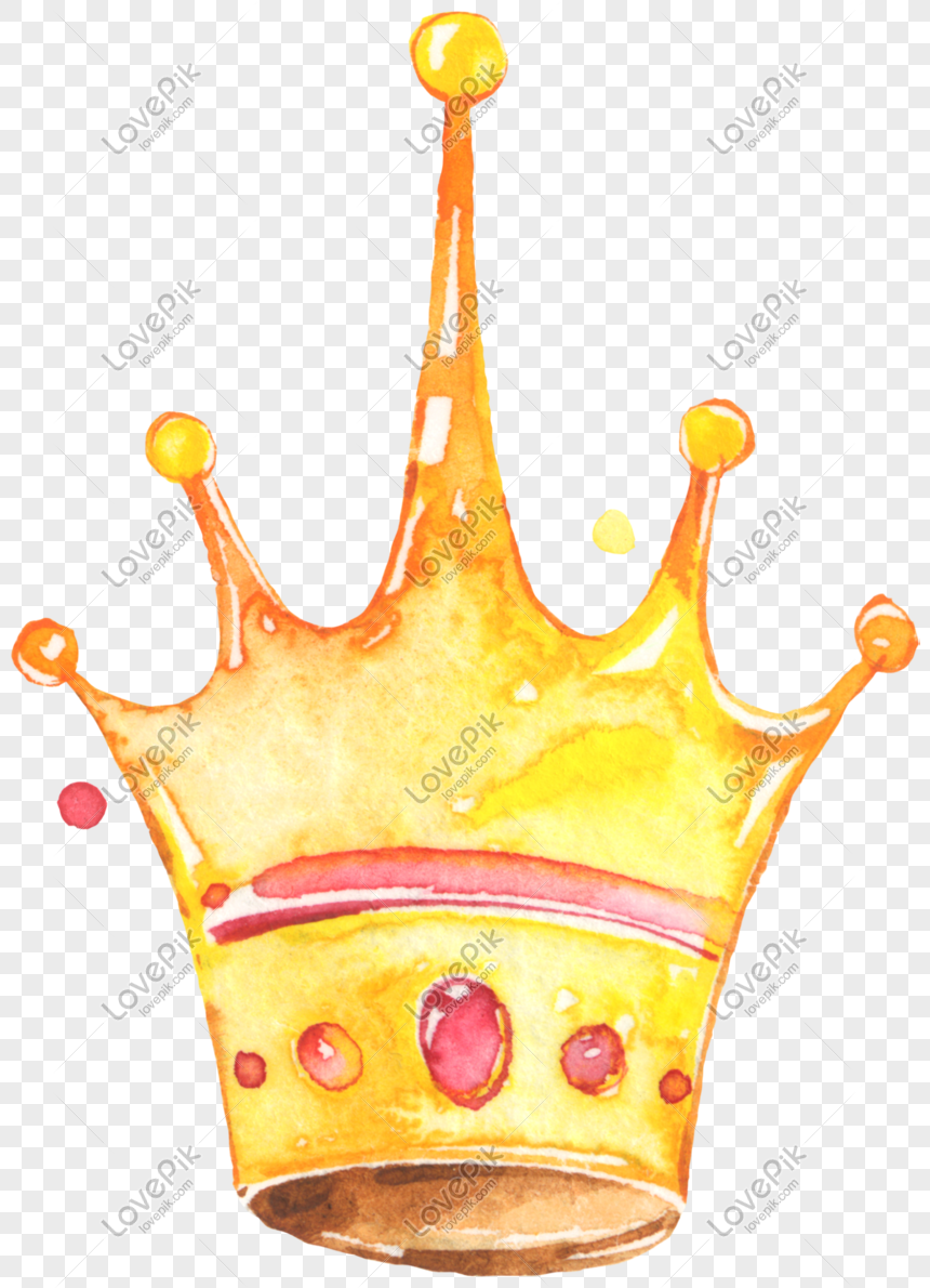 Watercolor hand painted princess golden crown, paint, headdress, princess crown png transparent background