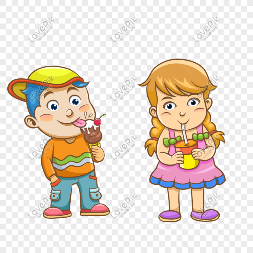 Cartoon Children Eating Ice Cream In Summer Png Download