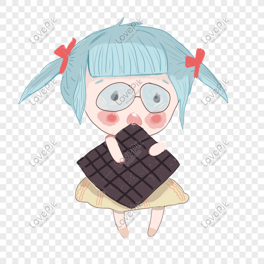 Cartoon Hand Drawn Girl Eating Chocolate PNG Hd Transparent Image And  Clipart Image For Free Download - Lovepik | 610762004