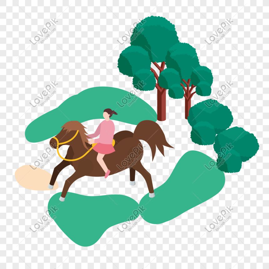 25d Hand Drawn Card Riding Girl In The Airy Woods PNG Hd Transparent ...