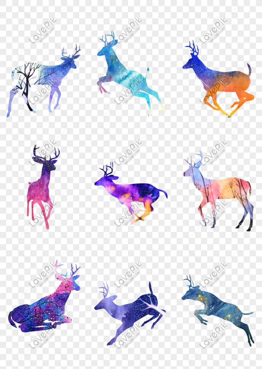 Watercolor Starry Deer Running PNG Image And Clipart Image For ...