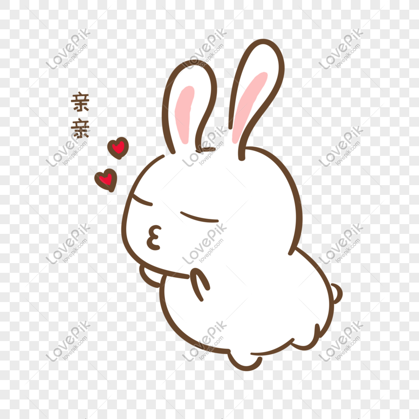 Hand Painted Cartoon Cute Bunny Kiss Expression Pack PNG Image ...