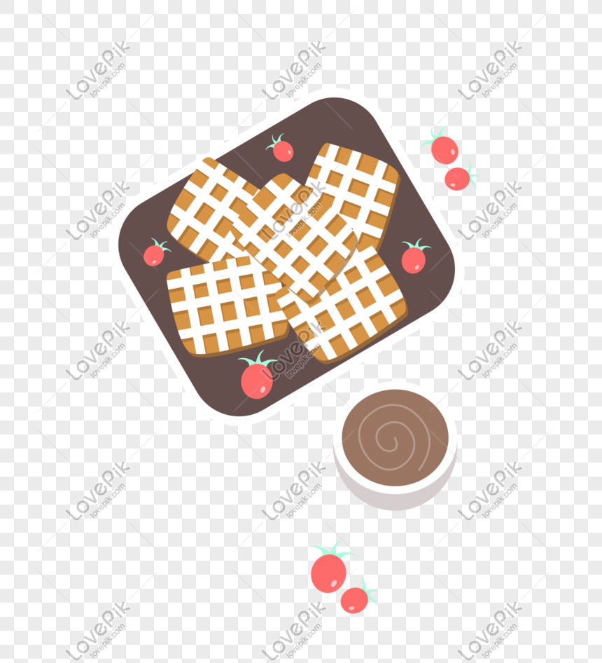 Diseno De Dibujos Animados De Waffle De Postre Por La Tarde Imagen