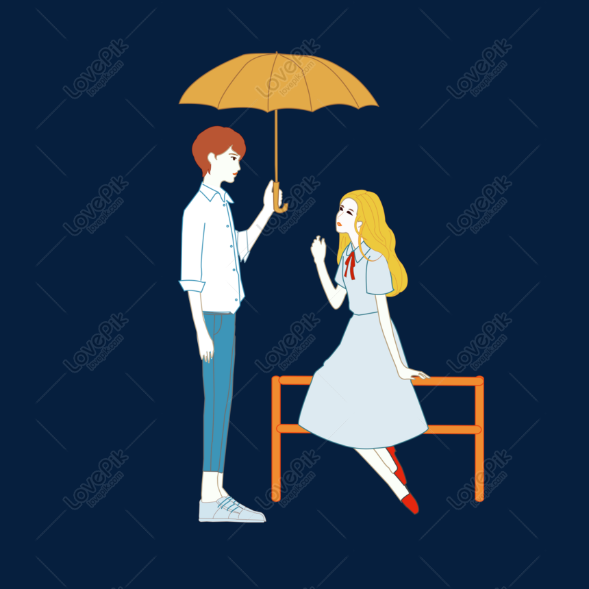 Rainy Day Couple Illustration Boy Playing Umbrella For Girl Png Png Image Psd File Free Download Lovepik