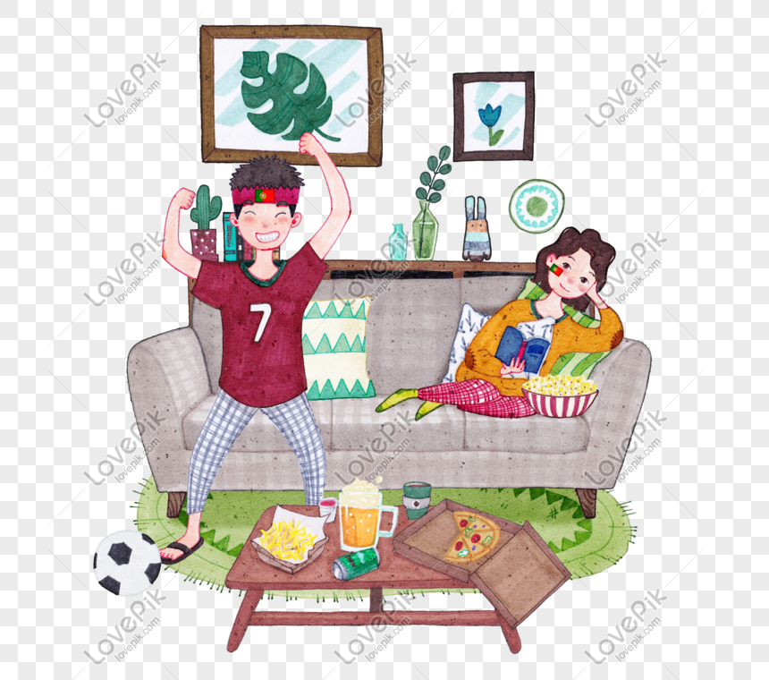 2108 World Cup Fans Family Watch Live Illustration PNG Free Download ...