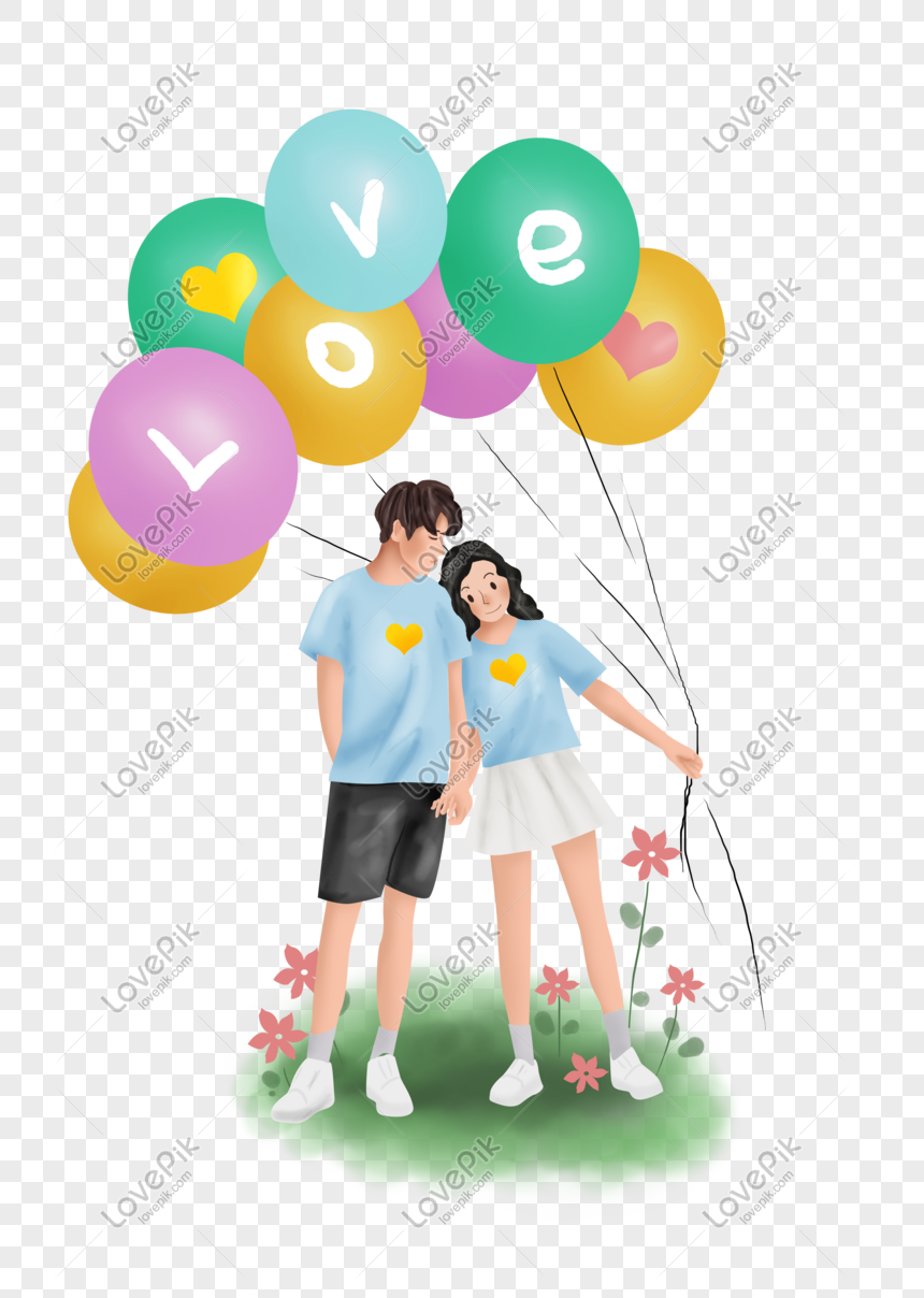 Balon Dan Pasangan Hari Valentine Hijau PNG Grafik Gambar Unduh