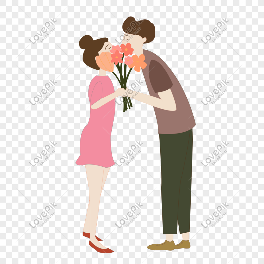 Chinese Valentines Day Couple Sweet Kiss Png Free Material PNG White ...