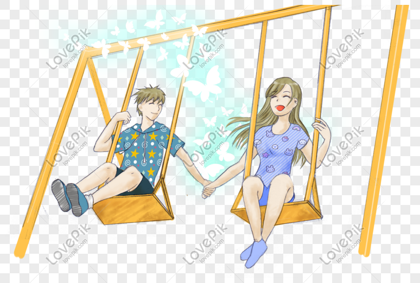 蛍光蝶のブランコに座っているカップルの夢のようなイラストイメージ グラフィックス Id Prf画像フォーマットpsd Jp Lovepik Com