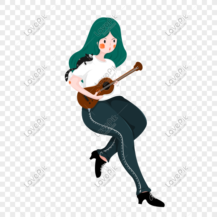 ギターを弾く美しい少女の漫画イラストイメージ グラフィックス Id Prf画像フォーマットpsd Jp Lovepik Com
