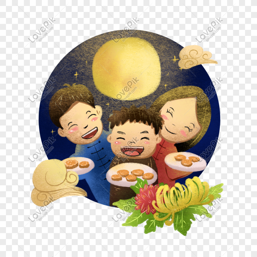 8月15日中秋節 暖かいイラスト 3つの月餅を食べる家族イメージ グラフィックス Id Prf画像フォーマットpsd Jp Lovepik Com