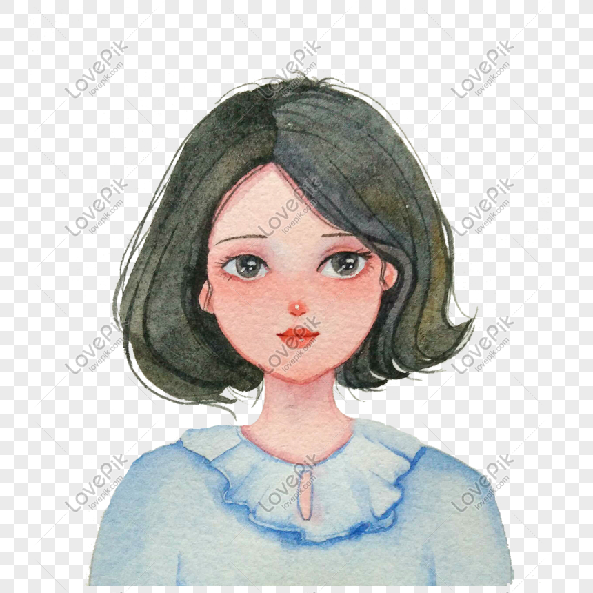 Hand Painted Watercolor Blue Dress Girl Avatar PNG Image And Clipart ...