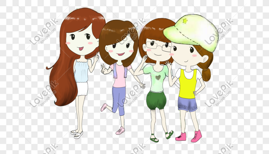 clipart of four girls playing