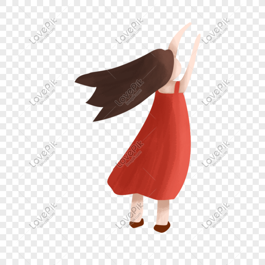 Girl Hand Drawing Design In Red Dress PNG Image And Clipart Image For ...