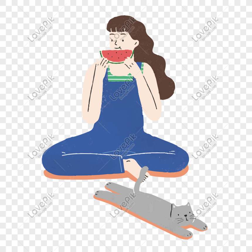 スイカを食べるクールな夏の少女手描きイラストイメージ グラフィックス Id Prf画像フォーマットpsd Jp Lovepik Com