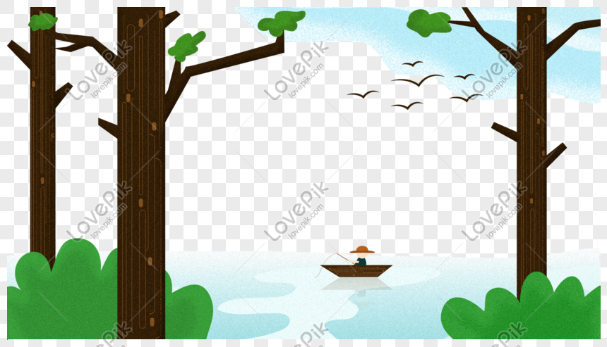 Photo De Bordure De Theme Riviere Dessin Anime Arbres Numero De L Image Format D Image Psd Fr Lovepik Com