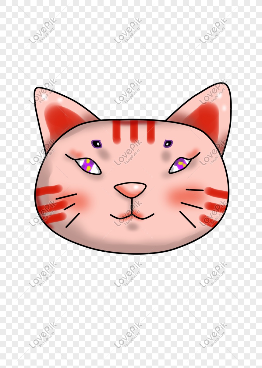 Kartun Tebal Merah Muda Kepala Kucing Kucing Wajah Besar Png Png