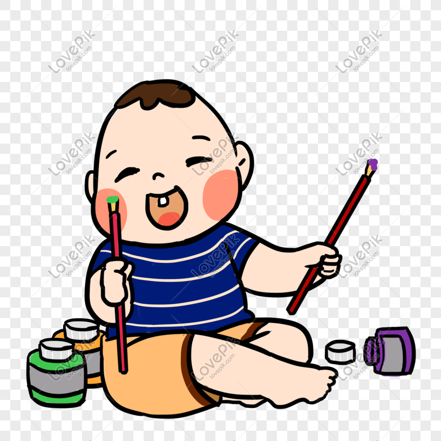 Baby Baby Learning To Draw Cartoon Hand Drawn Illustration PNG White  Transparent And Clipart Image For Free Download - Lovepik | 610962652