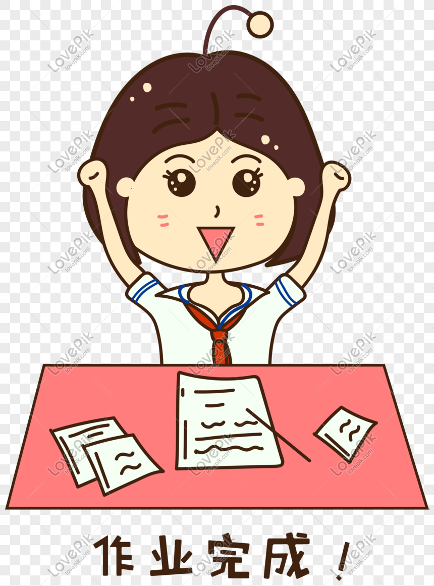 Girl happy to finish homework, Cartoon cute, hand drawn, complete homework png white transparent