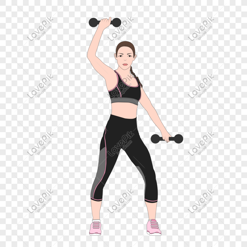 Hand Drawn Vector Summer Lifting Dumbbells Fitness Character Ima PNG Hd ...