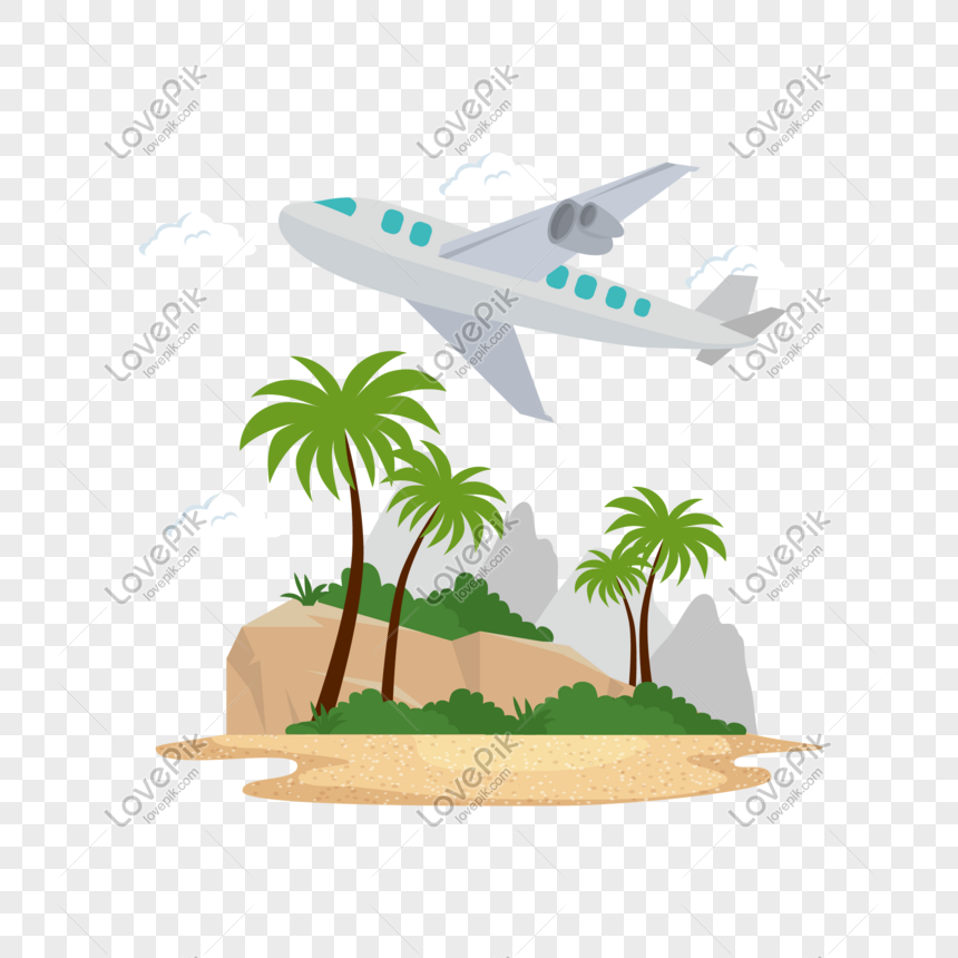 World Tour Day, the world's seaside, Airplane, airplane flight, coconut island free png