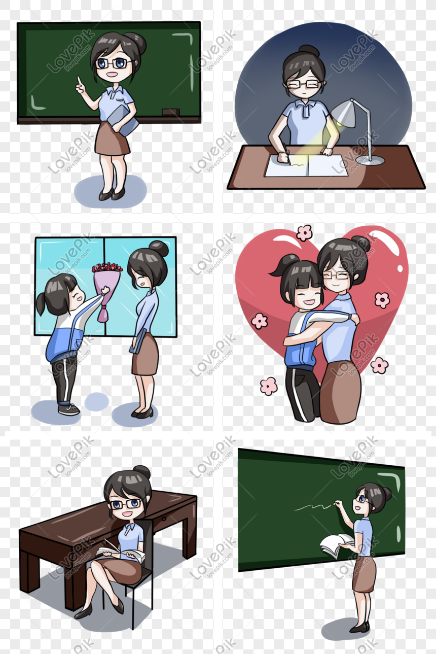 Teacher's Day female teacher work scene illustration, Teacher's Day, lectures, Q&A png transparent background