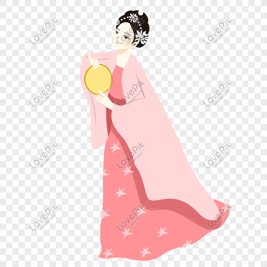 Hand Drawn Vector Ancient Girl Mid Autumn Festival Dancing PNG ...