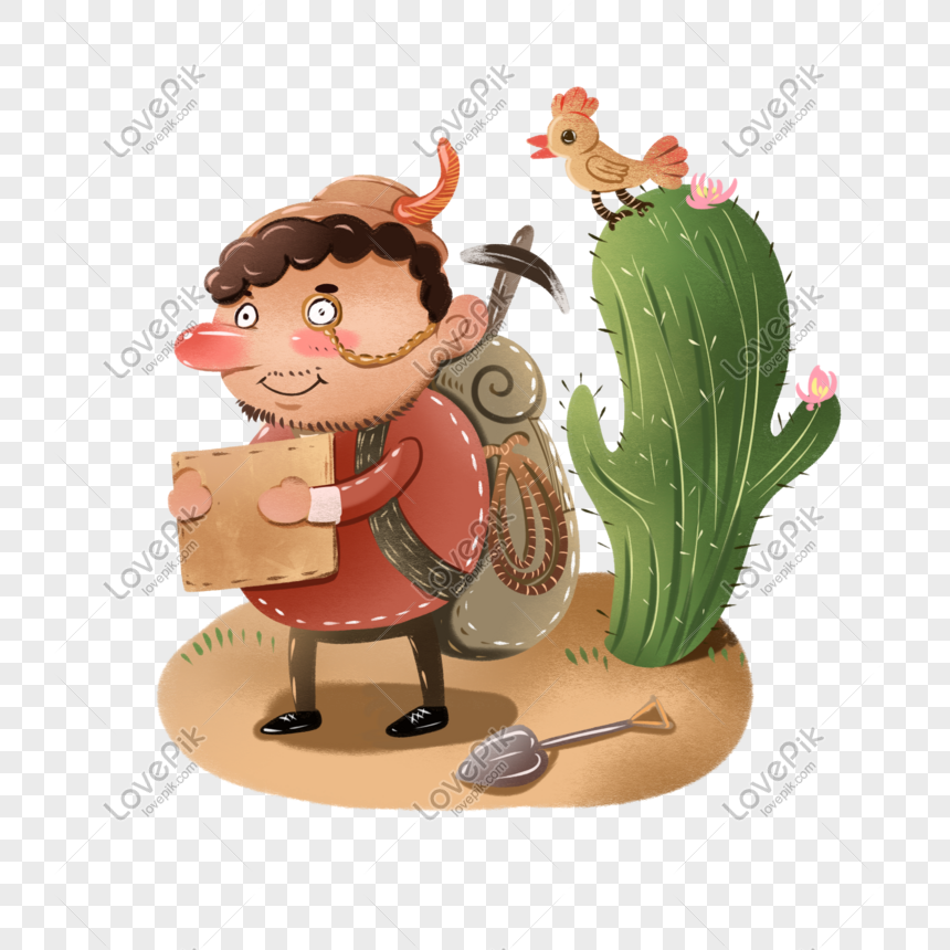 Exaggerated character digging treasure travel tourism series, Exaggerated characters, digging treasure, travel png picture