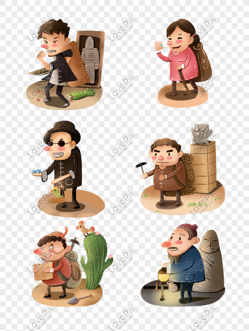 Exaggerated character digging treasure travel tourism series, Exaggerated characters, digging treasure, travel free png