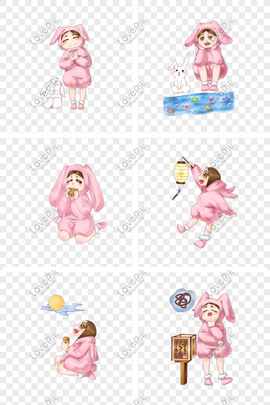 Mid Autumn Festival Bunny Girl Illustration Collection PNG Transparent ...