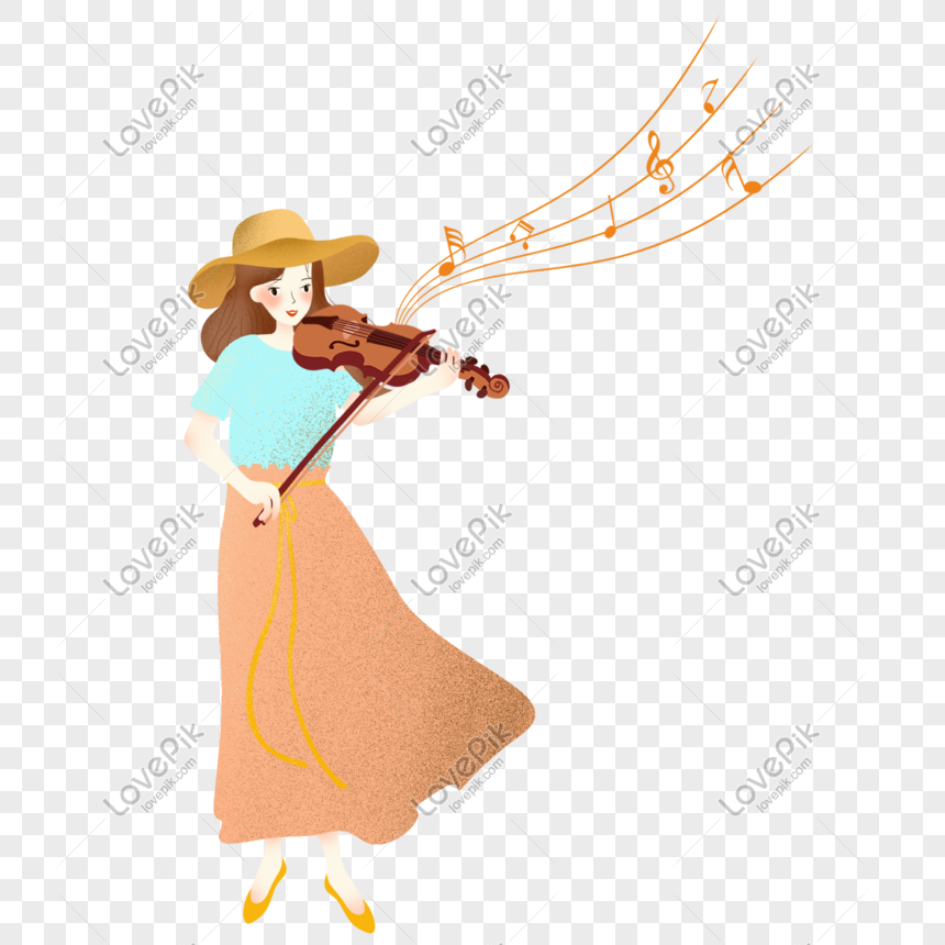 Cartoon Vector Minimalistic Girl Playing Violin, Cartoon Vector ...
