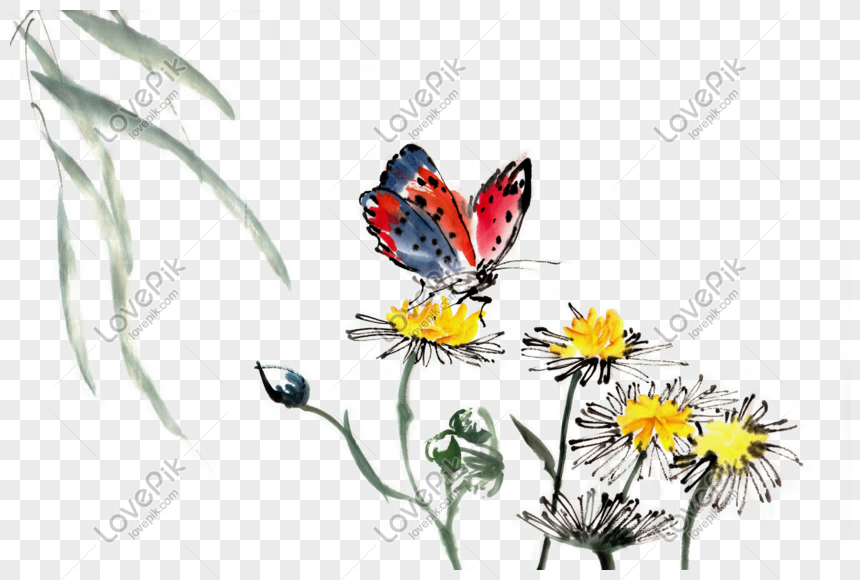 butterfly small yellow flower ink painting png free material png image picture free download 611039676 lovepik com butterfly small yellow flower ink