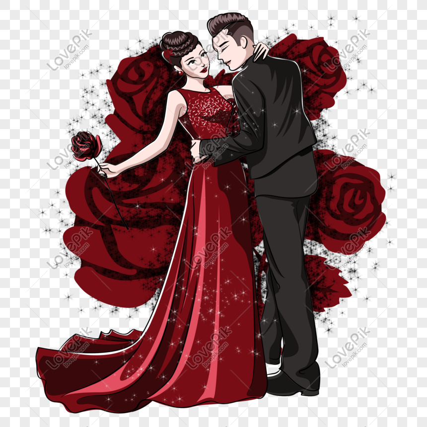 Chinese Valentines Day Wine Red Beautiful Cartoon Couple PNG Transparent  Image And Clipart Image For Free Download - Lovepik | 611043987