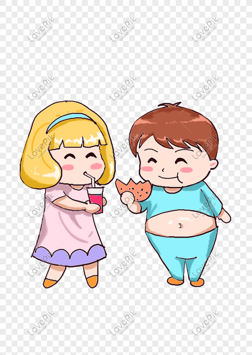 Cute Boy Girl Kartun Minum Musim Panas Minum Makanan Cepat Saji PNG Grafik Gambar Unduh Gratis Lovepik