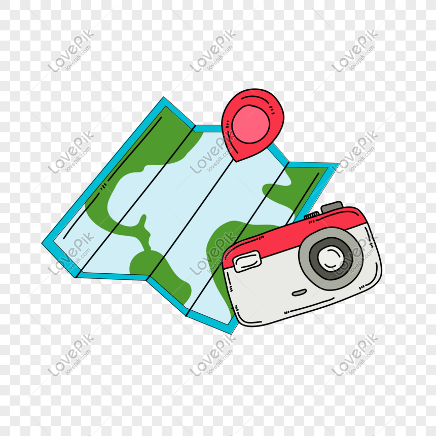 Travel vacation cartoon map camera png, Travel vacation, map coordinates, travel essentials free png