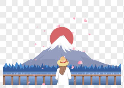 ảnh Phim hoạt hình minh họa phong cảnh núi Phú Sĩ ở Nhật Bản PNG