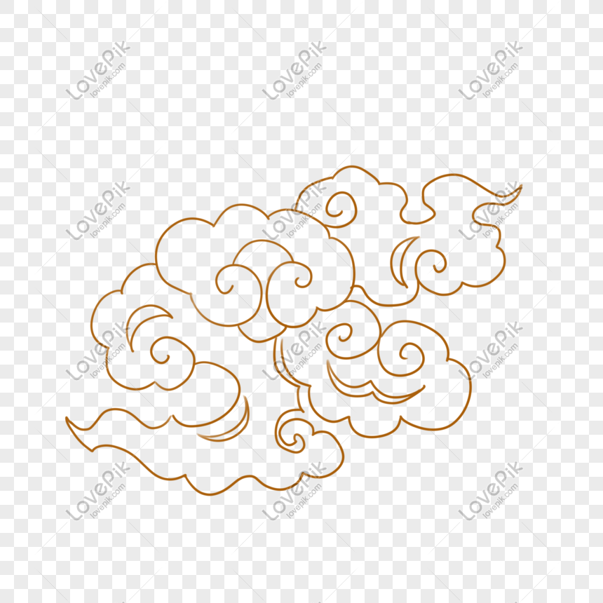 hand drawn chinese style clouds illustration on transparent