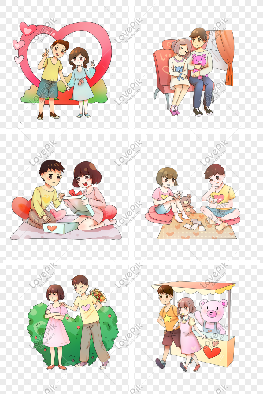 Chinese Valentines Day Hari Valentine Kartun Pasangan Ilustrasi PNG Grafik Gambar Unduh Gratis Lovepik
