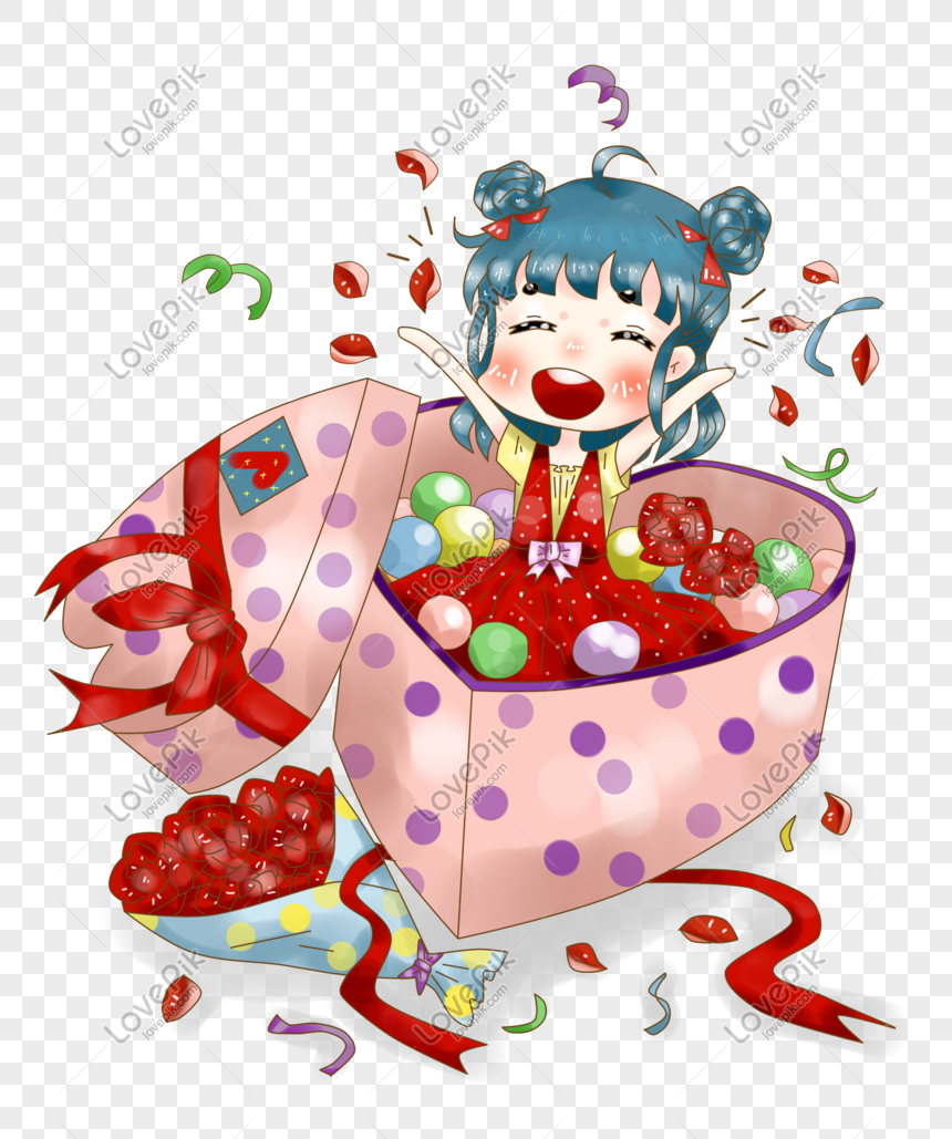 Anime Hand Painted Original Valentines Day Surprise Gift Girl I PNG  Transparent Image And Clipart Image For Free Download - Lovepik | 611114547