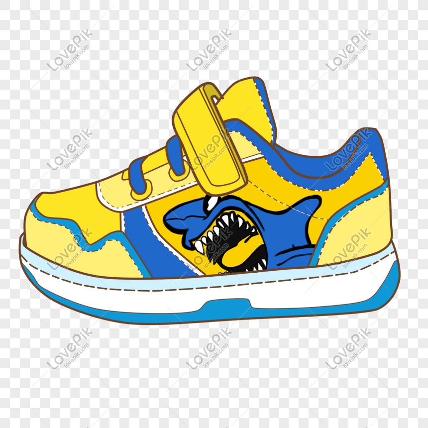 Sepatu Ilustrasi Tangan Dicat Kartun Anak Anak Biru Kuning