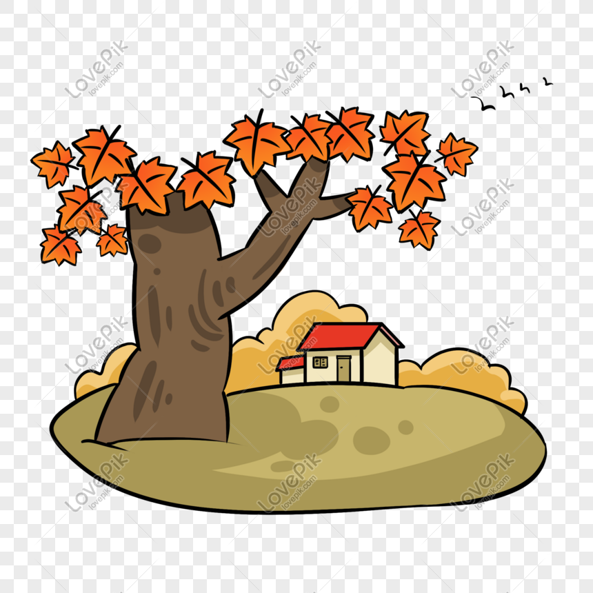 Autumnal Autumn Color Kartun Pohon Adegan Pemandangan