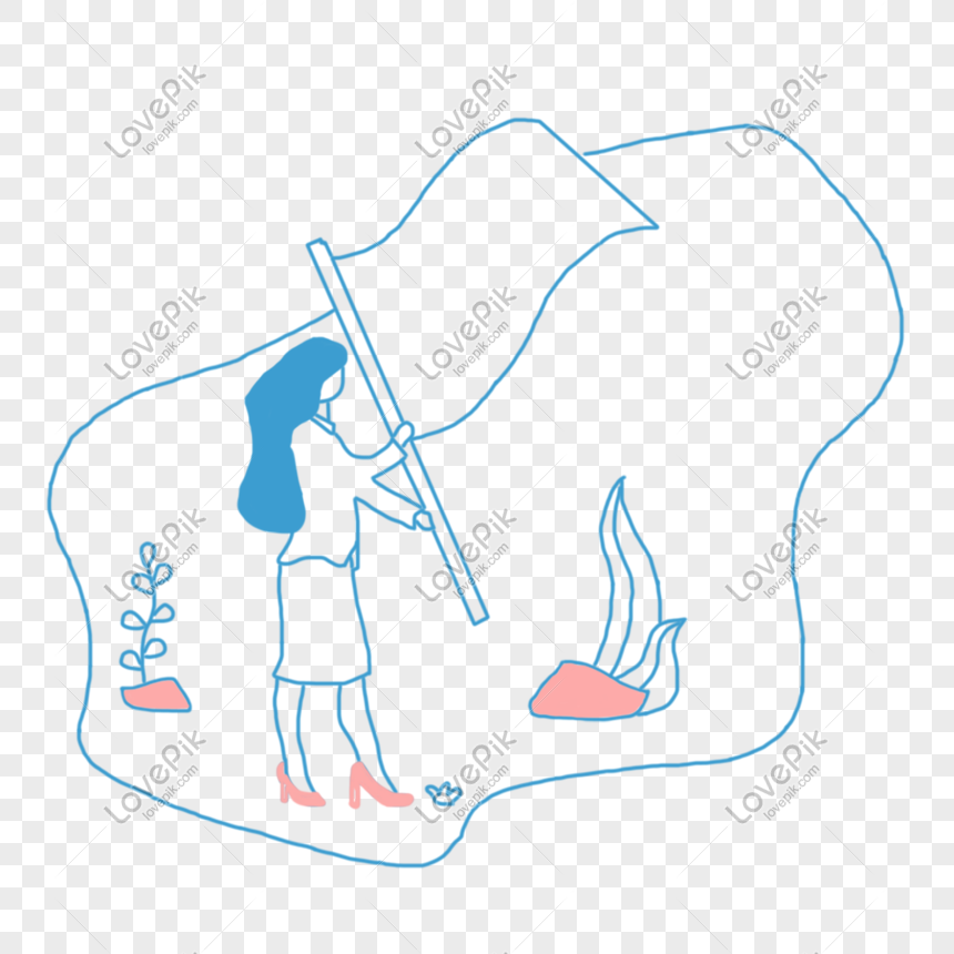 Female tour guide company tour group to build flag campaign, Company group building, employee activities, company banner png transparent image