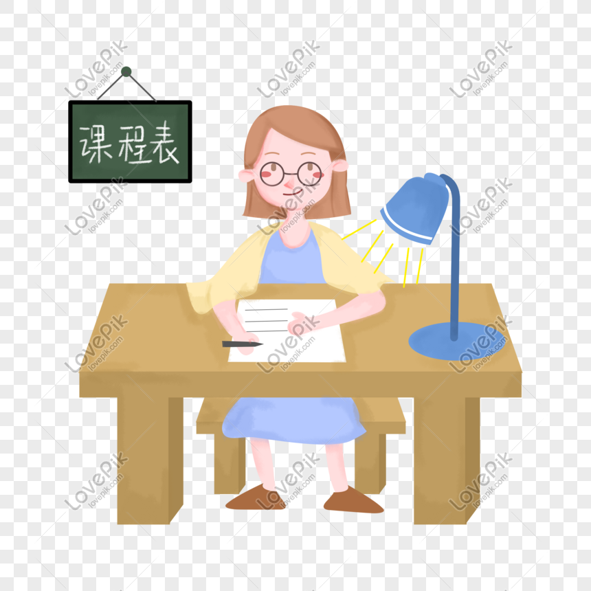 Teacher changing homework cartoon hand drawn illustration, Teacher's Day Table, Cartoon Character, Female Teacher png image