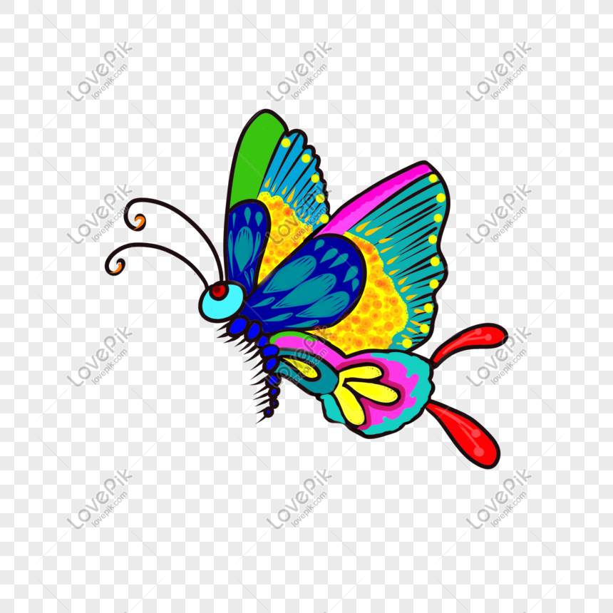 Mano Dibujada Vector De Dibujos Animados Color Flor Mariposa PNG Imágenes  Gratis - Lovepik