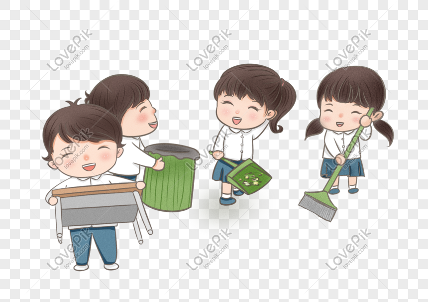 Doodle Murid Menyapu Sampah Kartun Gambar Gambar Oran