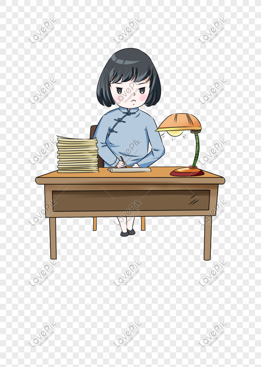 Female teacher batching homework cartoon character, Teacher's Day, batch assignment, female teacher png image