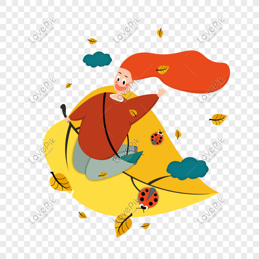 てんとう虫pngイラストを飛んで落ち葉に乗って秋の赤毛の女の子イメージ グラフィックス Id Prf画像フォーマットpsd Jp Lovepik Com